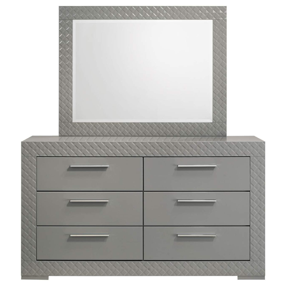 224973M Ives 6-drawer Dresser and Mirror Grey High Gloss