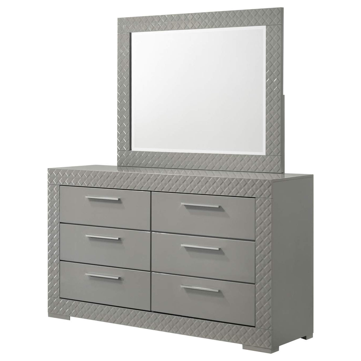 224973M Ives 6-drawer Dresser and Mirror Grey High Gloss