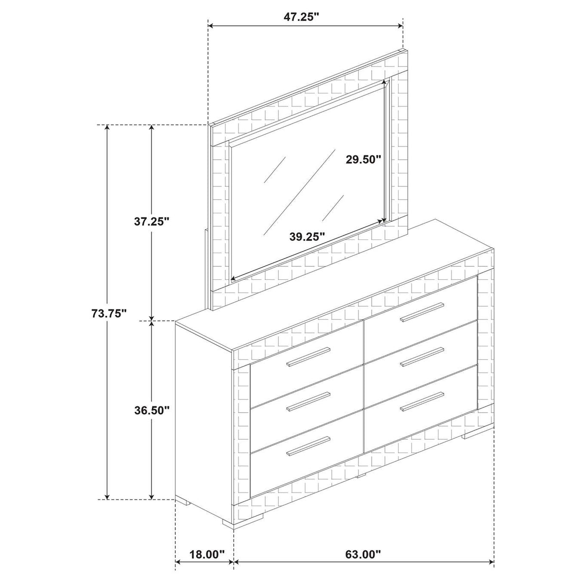224973M Ives 6-drawer Dresser and Mirror Grey High Gloss
