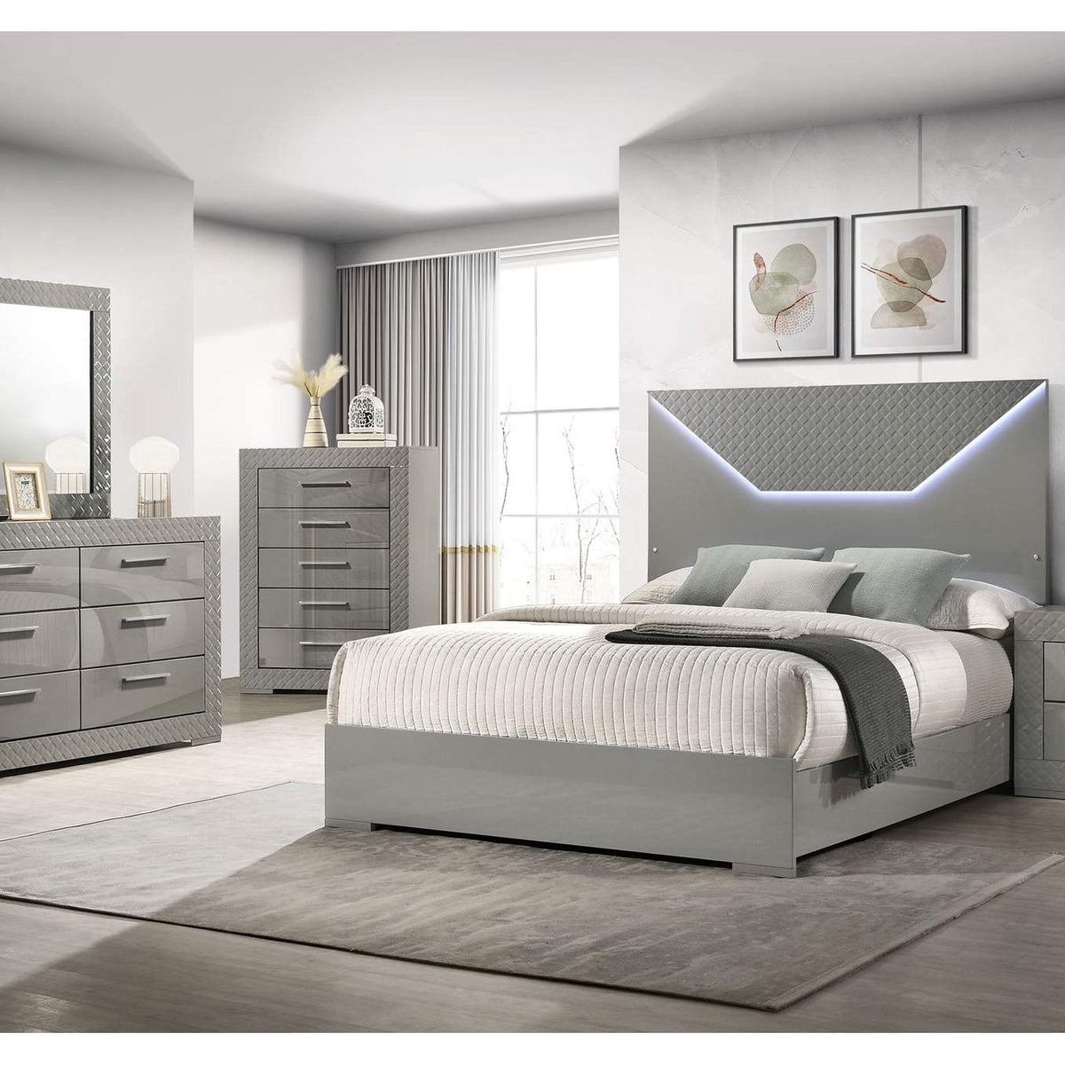 224973M Ives 6-drawer Dresser and Mirror Grey High Gloss