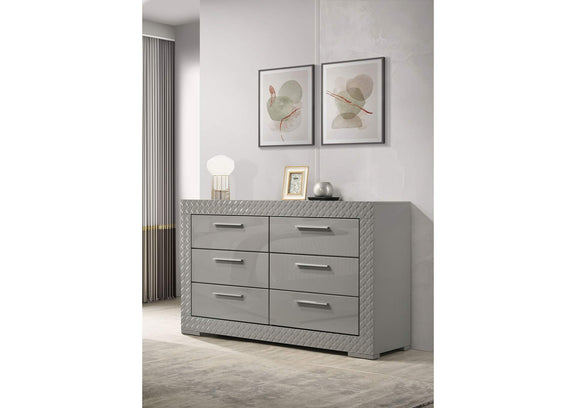 224973 Ives 6-drawer Dresser Cabinet Grey High Gloss