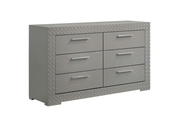 224973 Ives 6-drawer Dresser Cabinet Grey High Gloss