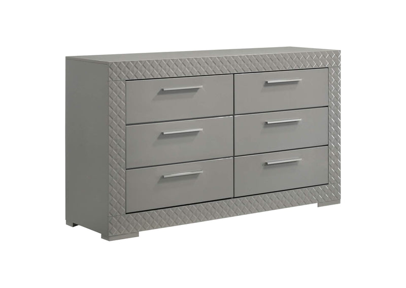 224973 Ives 6-drawer Dresser Cabinet Grey High Gloss