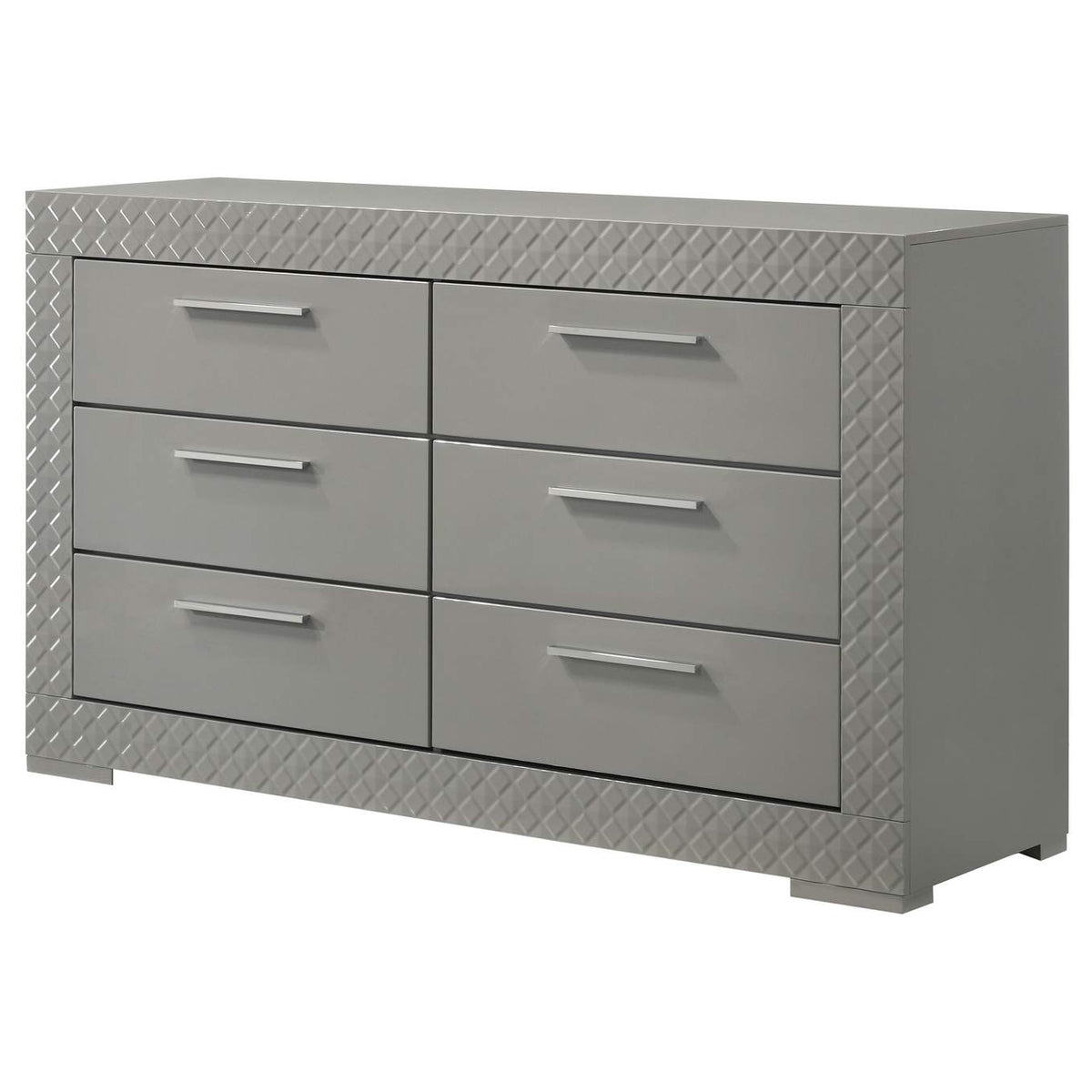 224973 Ives 6-drawer Dresser Cabinet Grey High Gloss