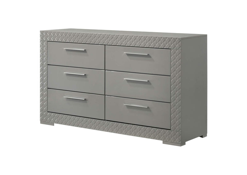 224973 Ives 6-drawer Dresser Cabinet Grey High Gloss