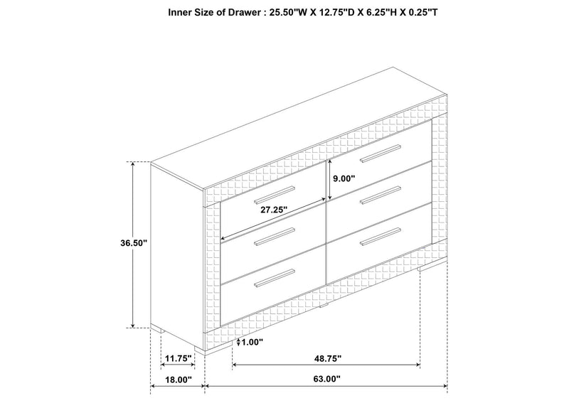 224973 Ives 6-drawer Dresser Cabinet Grey High Gloss
