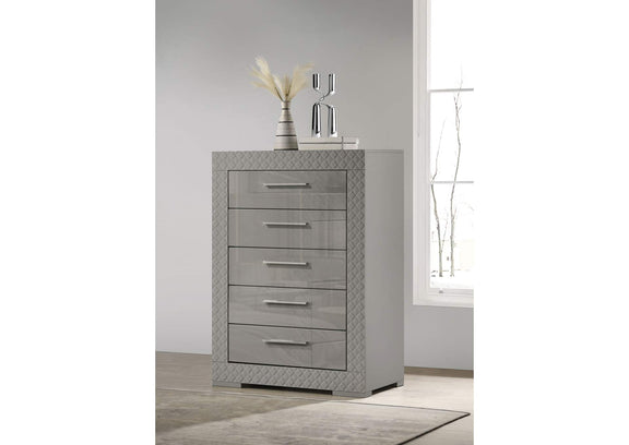 224975 Ives 5-drawer Bedroom Chest of Drawers Grey High Gloss