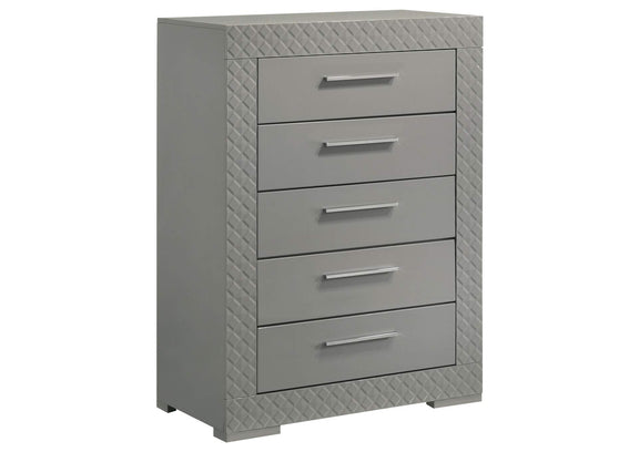 224975 Ives 5-drawer Bedroom Chest of Drawers Grey High Gloss