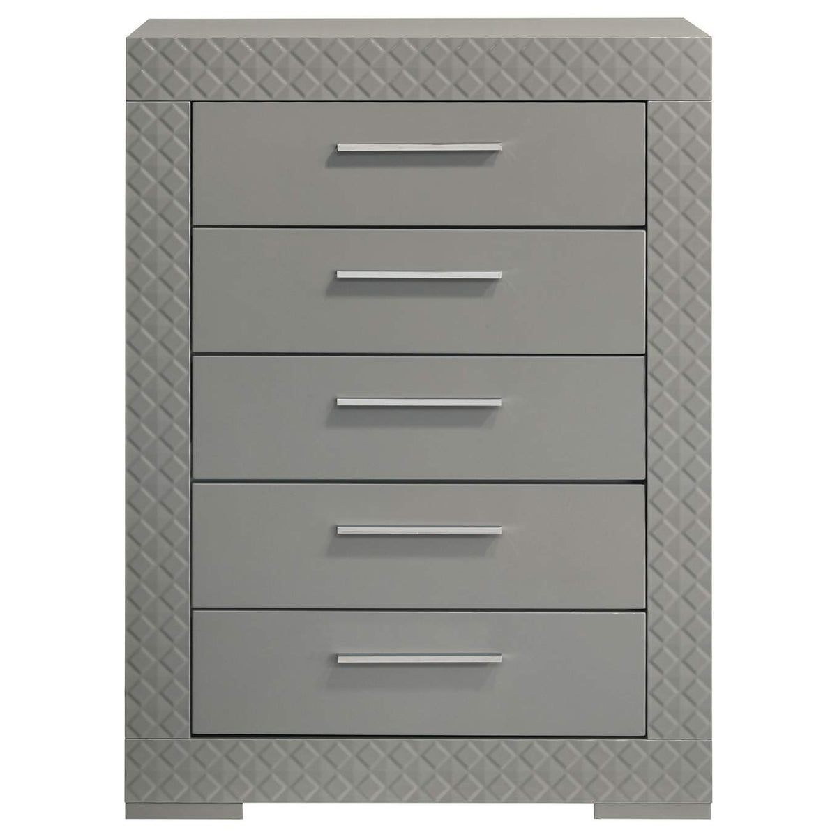 224975 Ives 5-drawer Bedroom Chest of Drawers Grey High Gloss