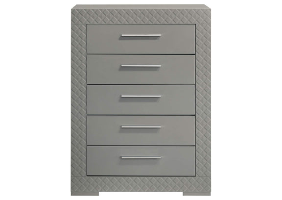 224975 Ives 5-drawer Bedroom Chest of Drawers Grey High Gloss