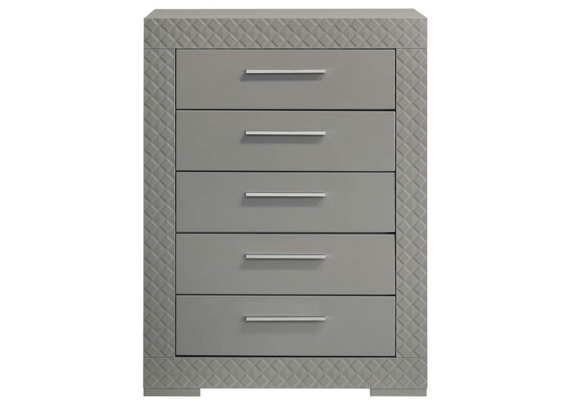224975 Ives 5-drawer Bedroom Chest of Drawers Grey High Gloss