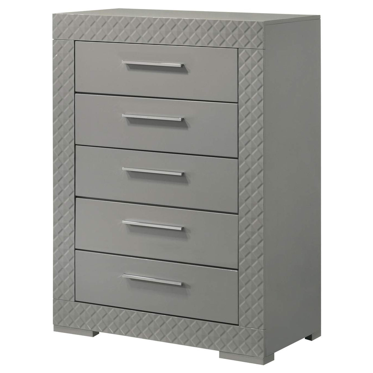 224975 Ives 5-drawer Bedroom Chest of Drawers Grey High Gloss