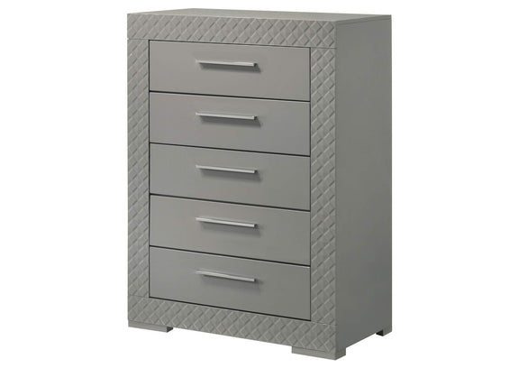 224975 Ives 5-drawer Bedroom Chest of Drawers Grey High Gloss
