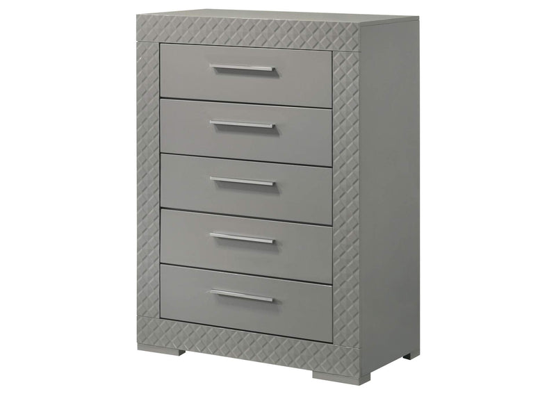 224975 Ives 5-drawer Bedroom Chest of Drawers Grey High Gloss