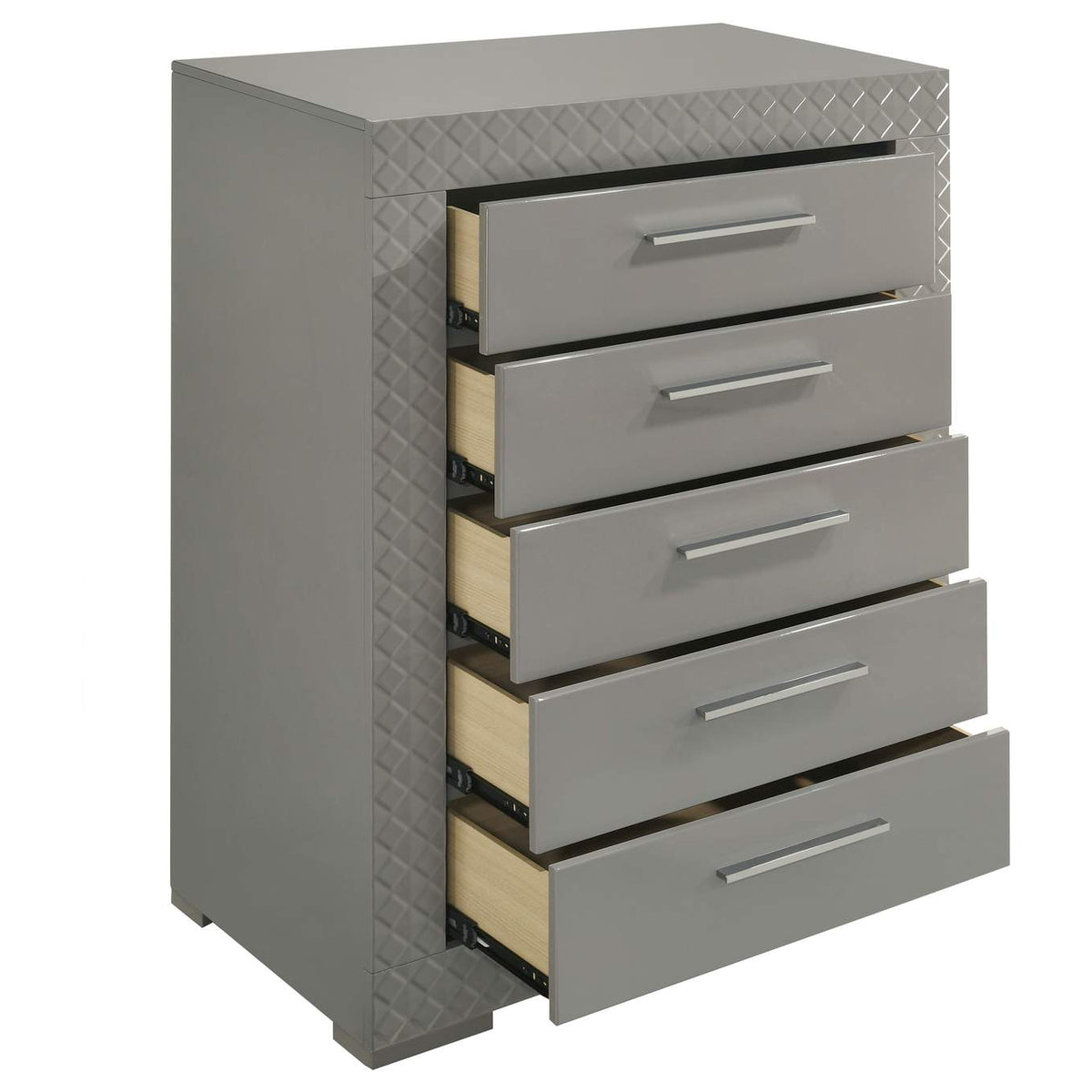 224975 Ives 5-drawer Bedroom Chest of Drawers Grey High Gloss