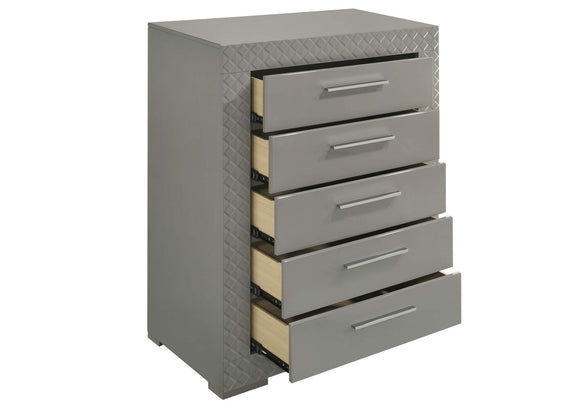224975 Ives 5-drawer Bedroom Chest of Drawers Grey High Gloss