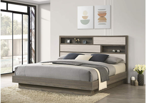 224981KE Fenwick Eastern King Bed Bookcase Headboard Grey Oak