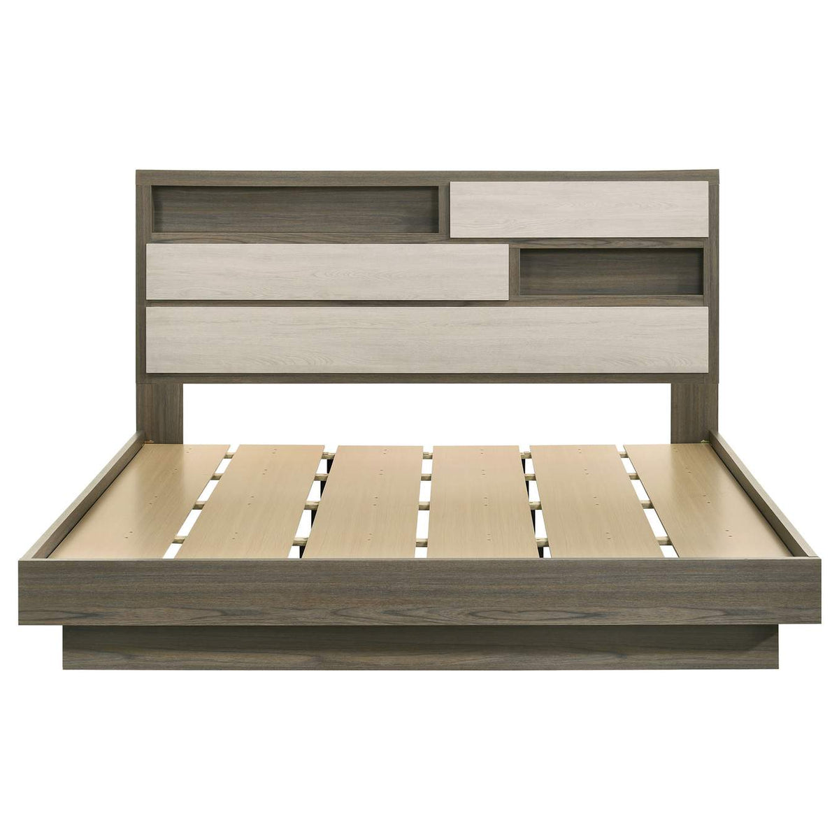 224981KE Fenwick Eastern King Bed Bookcase Headboard Grey Oak