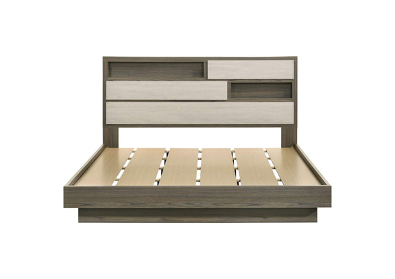 224981KE Fenwick Eastern King Bed Bookcase Headboard Grey Oak