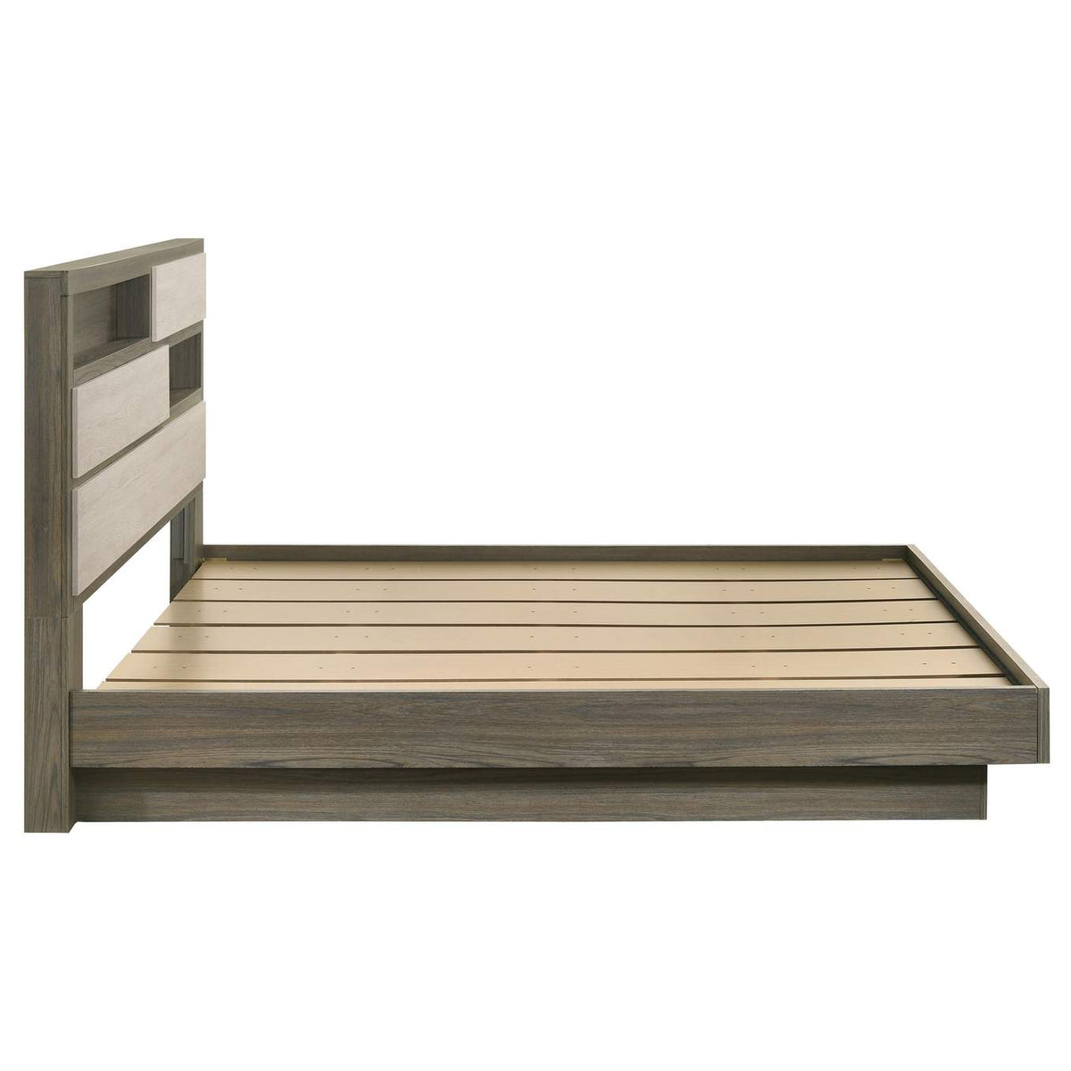 224981KE Fenwick Eastern King Bed Bookcase Headboard Grey Oak