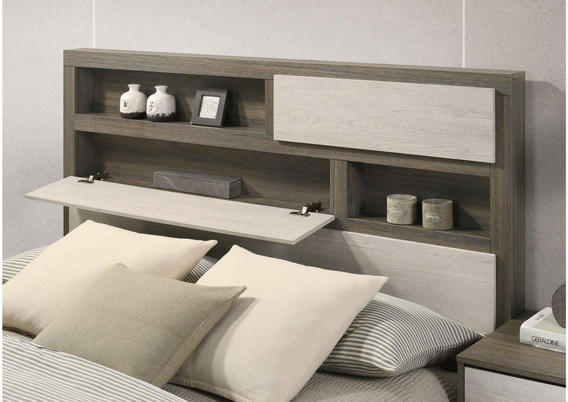 224981KE Fenwick Eastern King Bed Bookcase Headboard Grey Oak