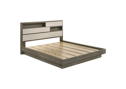 224981KW Fenwick California King Bed Bookcase Headboard Grey Oak