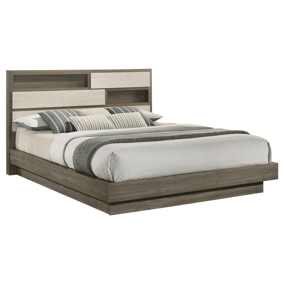 224981KW Fenwick California King Bed Bookcase Headboard Grey Oak