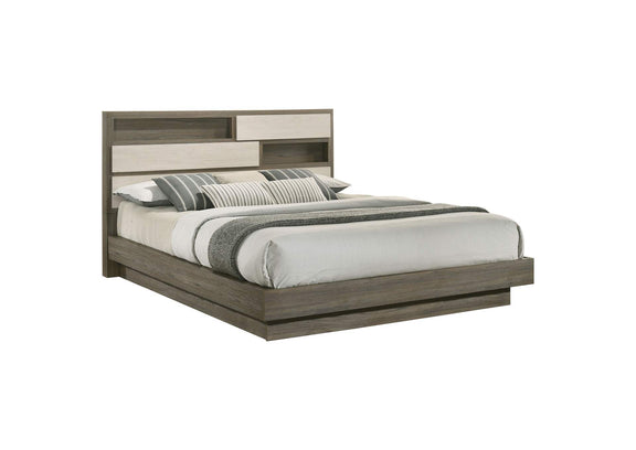 224981KW Fenwick California King Bed Bookcase Headboard Grey Oak