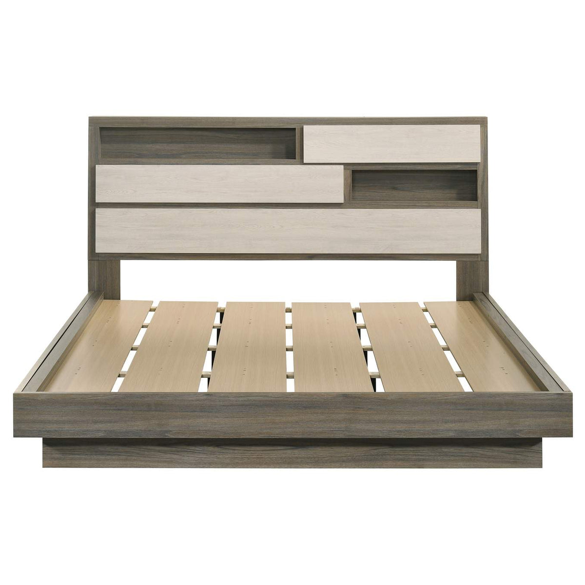 224981KW Fenwick California King Bed Bookcase Headboard Grey Oak