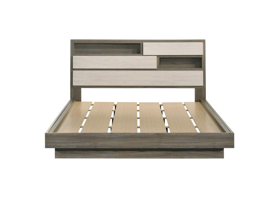 224981KW Fenwick California King Bed Bookcase Headboard Grey Oak