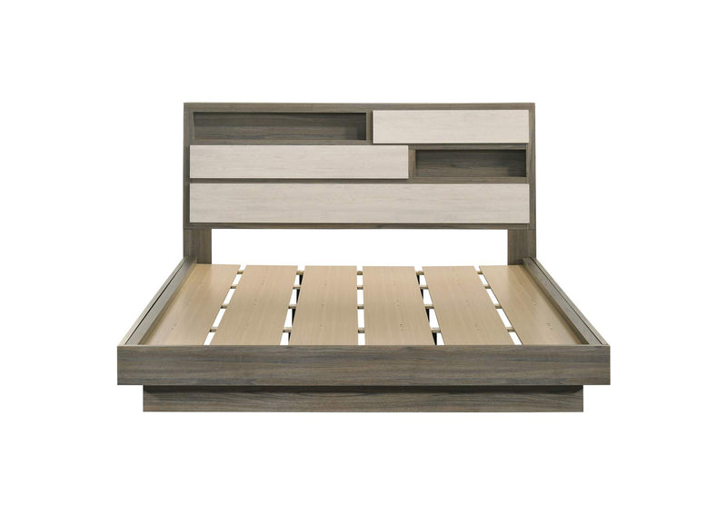 224981KW Fenwick California King Bed Bookcase Headboard Grey Oak