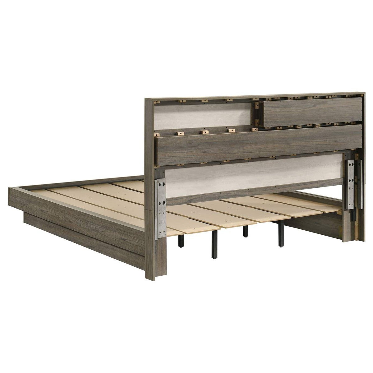 224981KW Fenwick California King Bed Bookcase Headboard Grey Oak