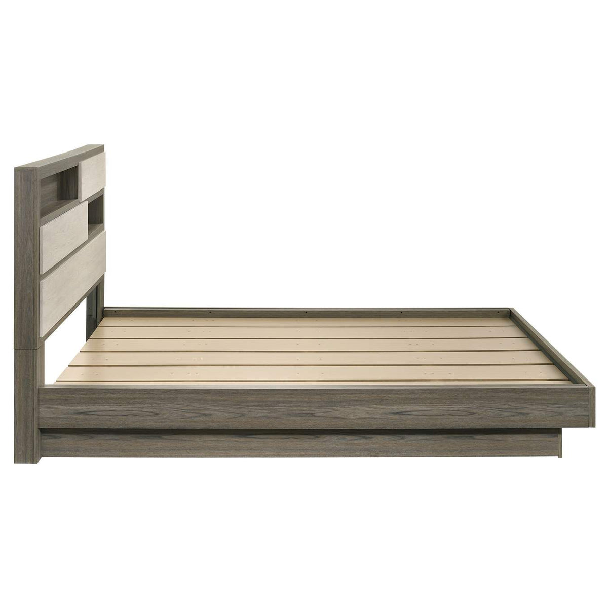 224981KW Fenwick California King Bed Bookcase Headboard Grey Oak