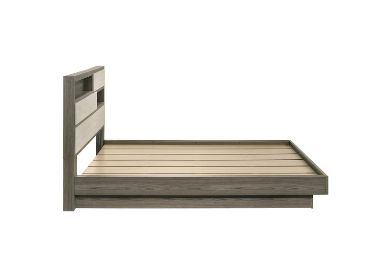 224981KW Fenwick California King Bed Bookcase Headboard Grey Oak