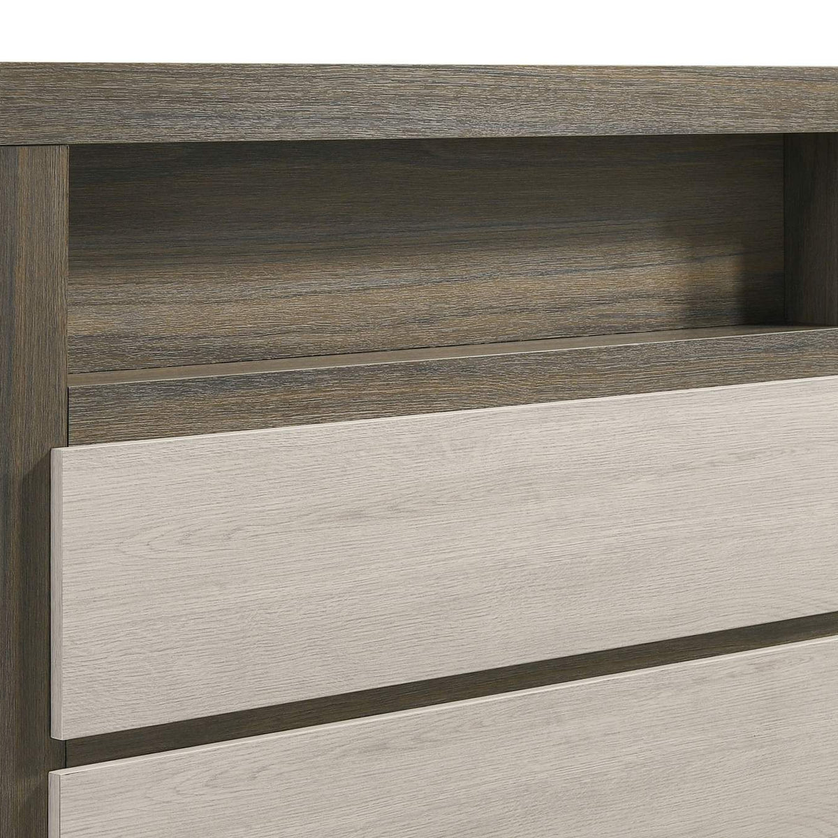 224981KW Fenwick California King Bed Bookcase Headboard Grey Oak