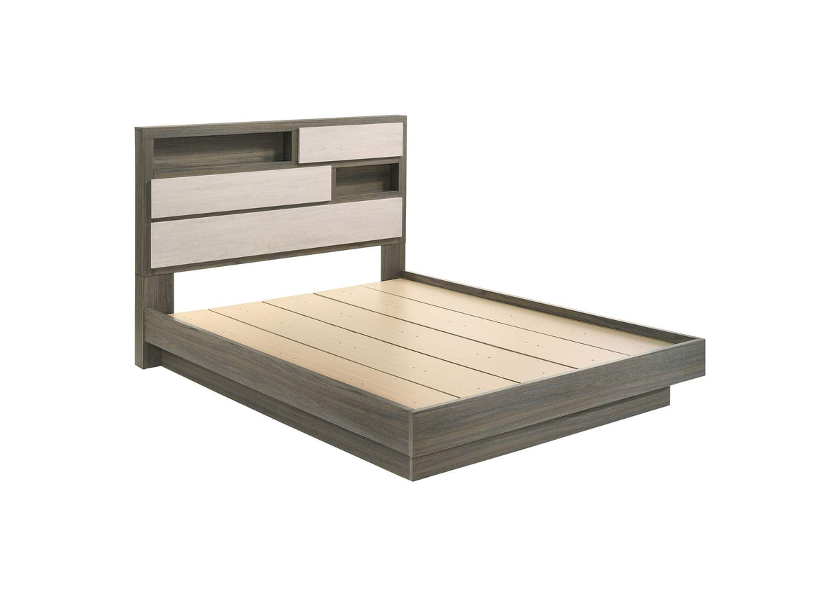224981Q Fenwick Queen Bed Bookcase Headboard Grey Oak