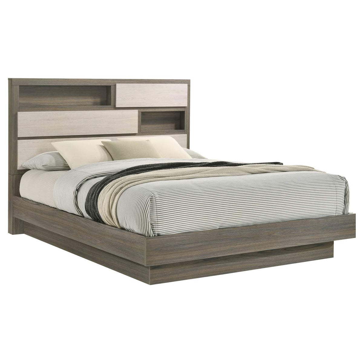 224981Q Fenwick Queen Bed Bookcase Headboard Grey Oak