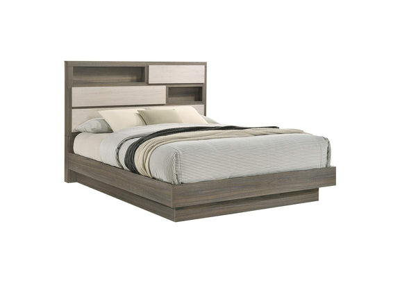 224981Q Fenwick Queen Bed Bookcase Headboard Grey Oak