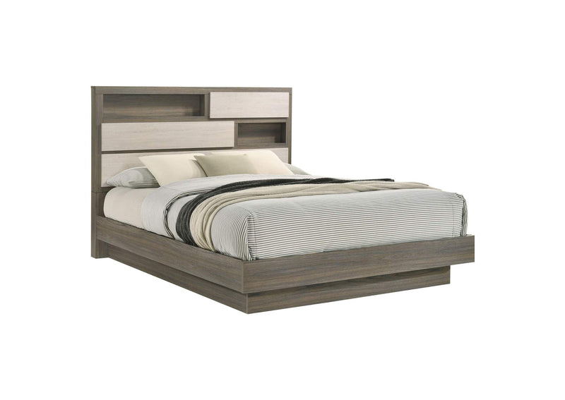 224981Q Fenwick Queen Bed Bookcase Headboard Grey Oak