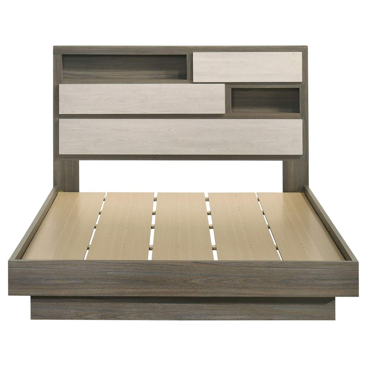 224981Q Fenwick Queen Bed Bookcase Headboard Grey Oak