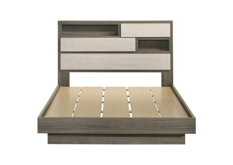 224981Q Fenwick Queen Bed Bookcase Headboard Grey Oak