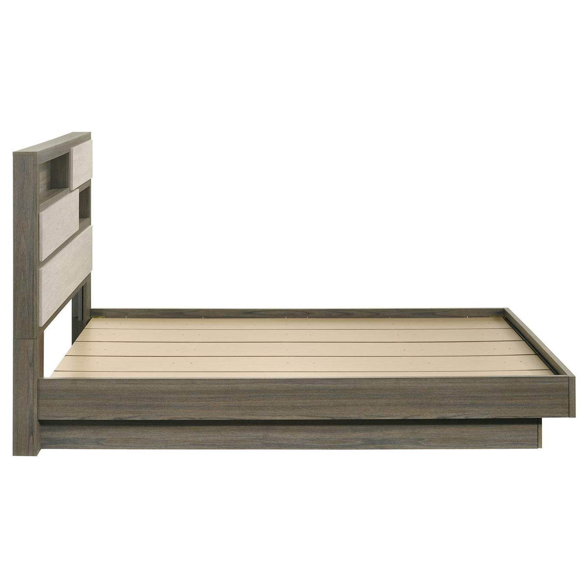 224981Q Fenwick Queen Bed Bookcase Headboard Grey Oak