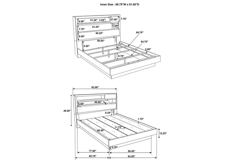 224981Q Fenwick Queen Bed Bookcase Headboard Grey Oak