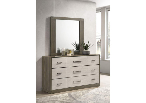 224983M Fenwick 9-drawer Dresser with Mirror Grey Oak