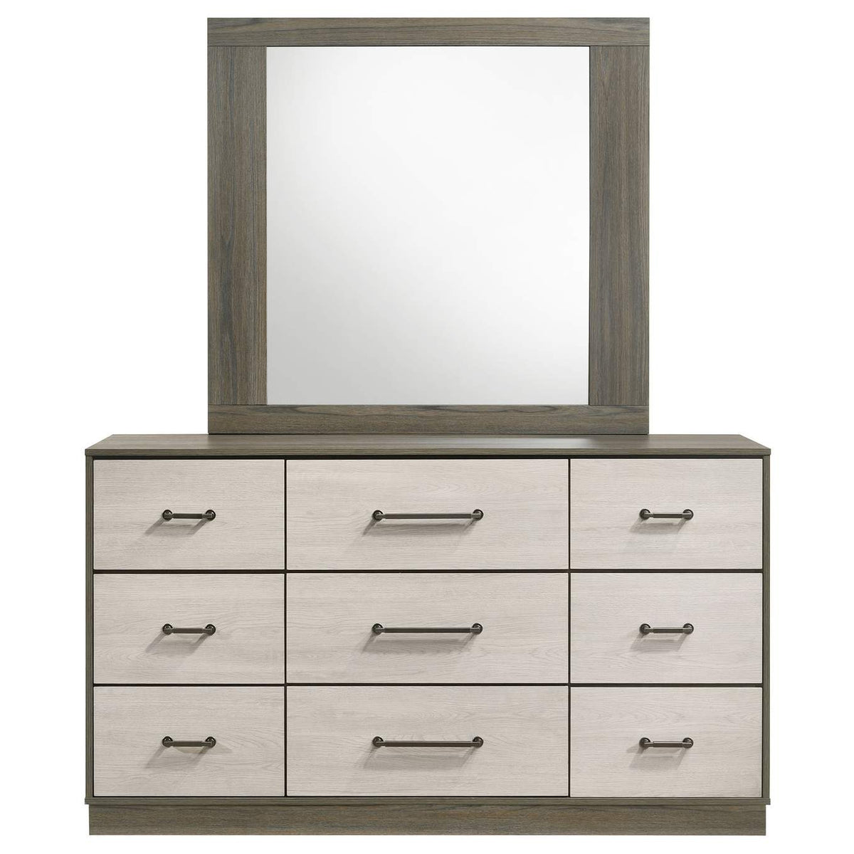 224983M Fenwick 9-drawer Dresser with Mirror Grey Oak