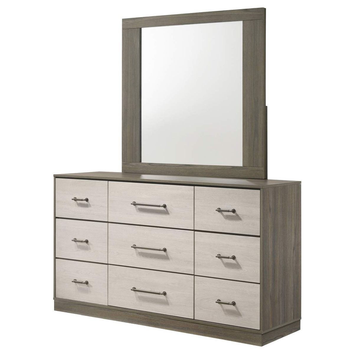224983M Fenwick 9-drawer Dresser with Mirror Grey Oak