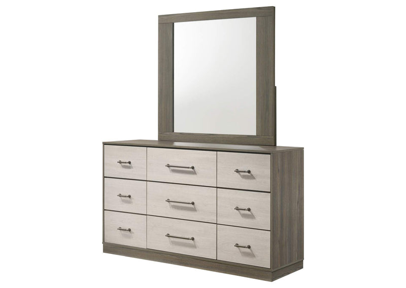 224983M Fenwick 9-drawer Dresser with Mirror Grey Oak