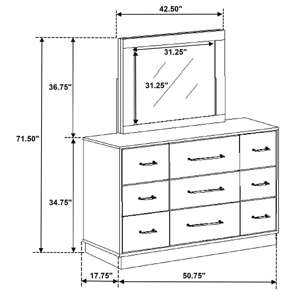 224983M Fenwick 9-drawer Dresser with Mirror Grey Oak