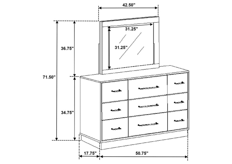 224983M Fenwick 9-drawer Dresser with Mirror Grey Oak