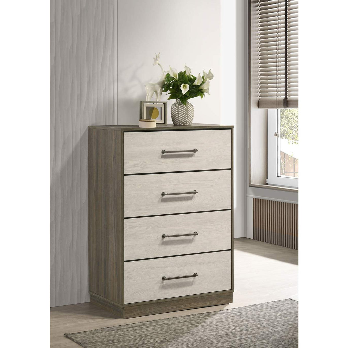 224985 Fenwick 4-drawer Chest of Drawers Grey Oak